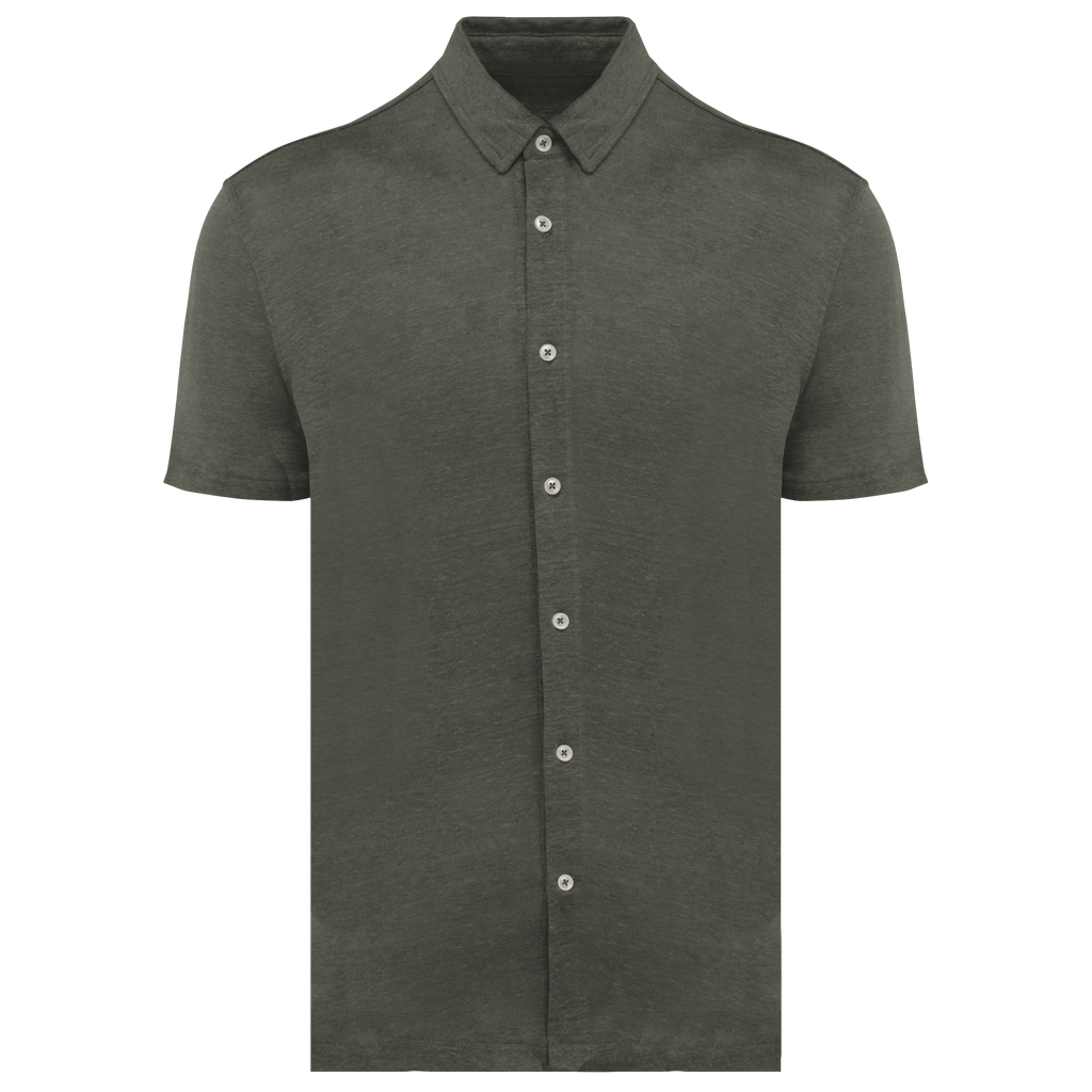 Leinen-Kurzarmhemd in Organic Khaki