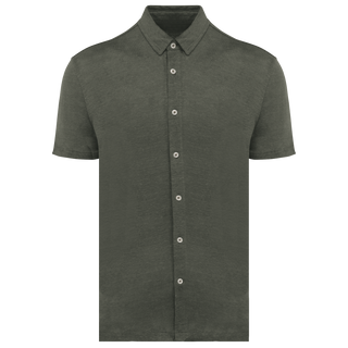 Leinen-Kurzarmhemd in Organic Khaki