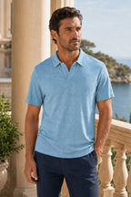 Leinen-Poloshirt in Cool Blue