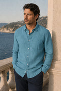 Klassisches Leinenhemd in Adriatic Blue – MIRESSARO Lifestyle