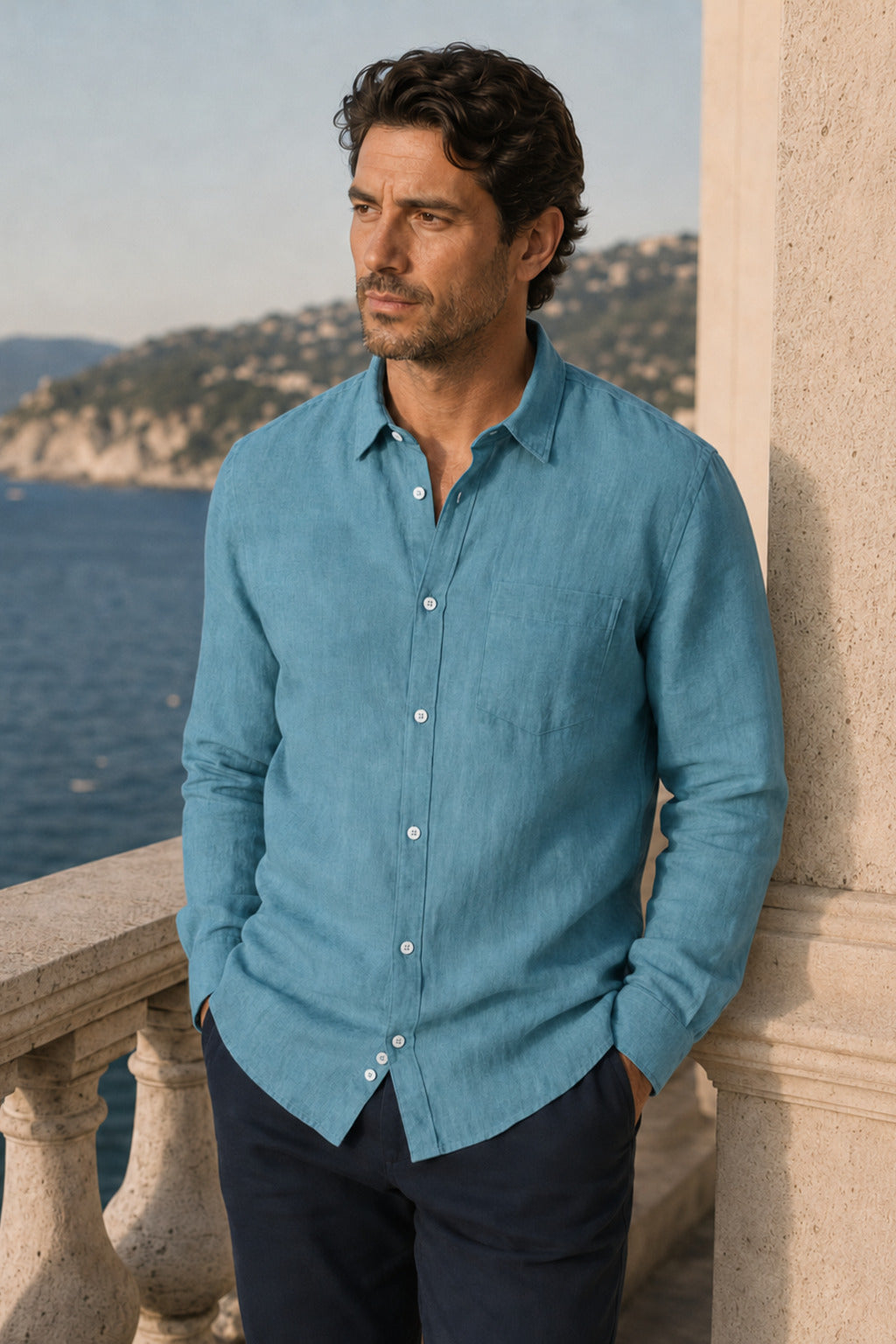 Klassisches Leinenhemd in Adriatic Blue – MIRESSARO Lifestyle