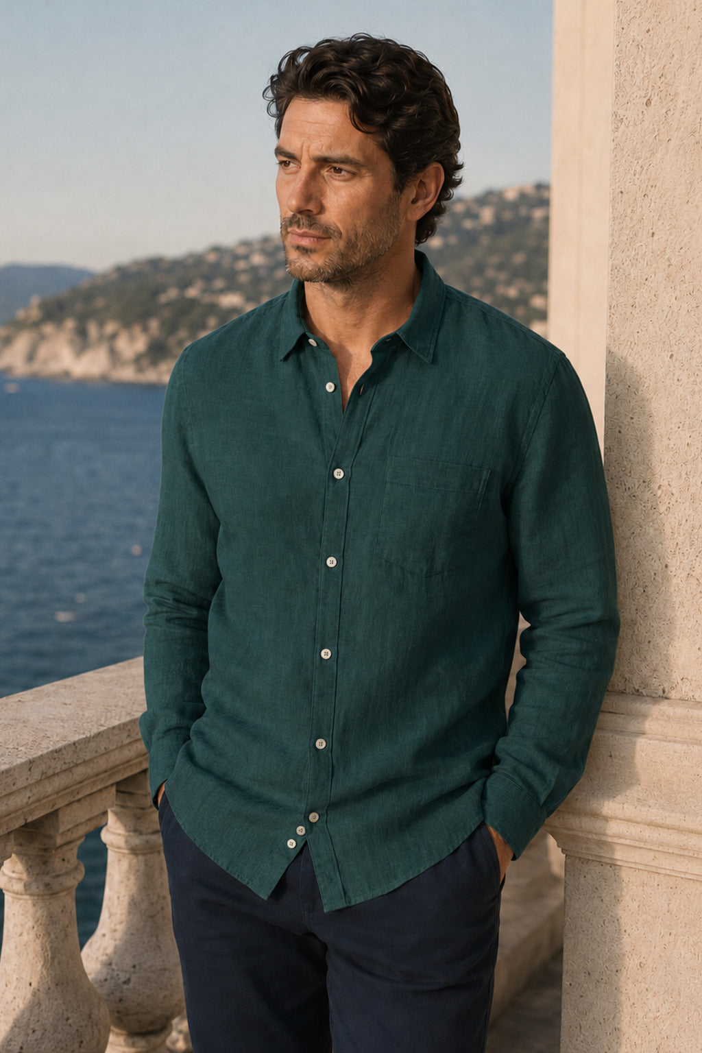 Klassisches Leinenhemd in Amazon Green – MIRESSARO Lifestyle
