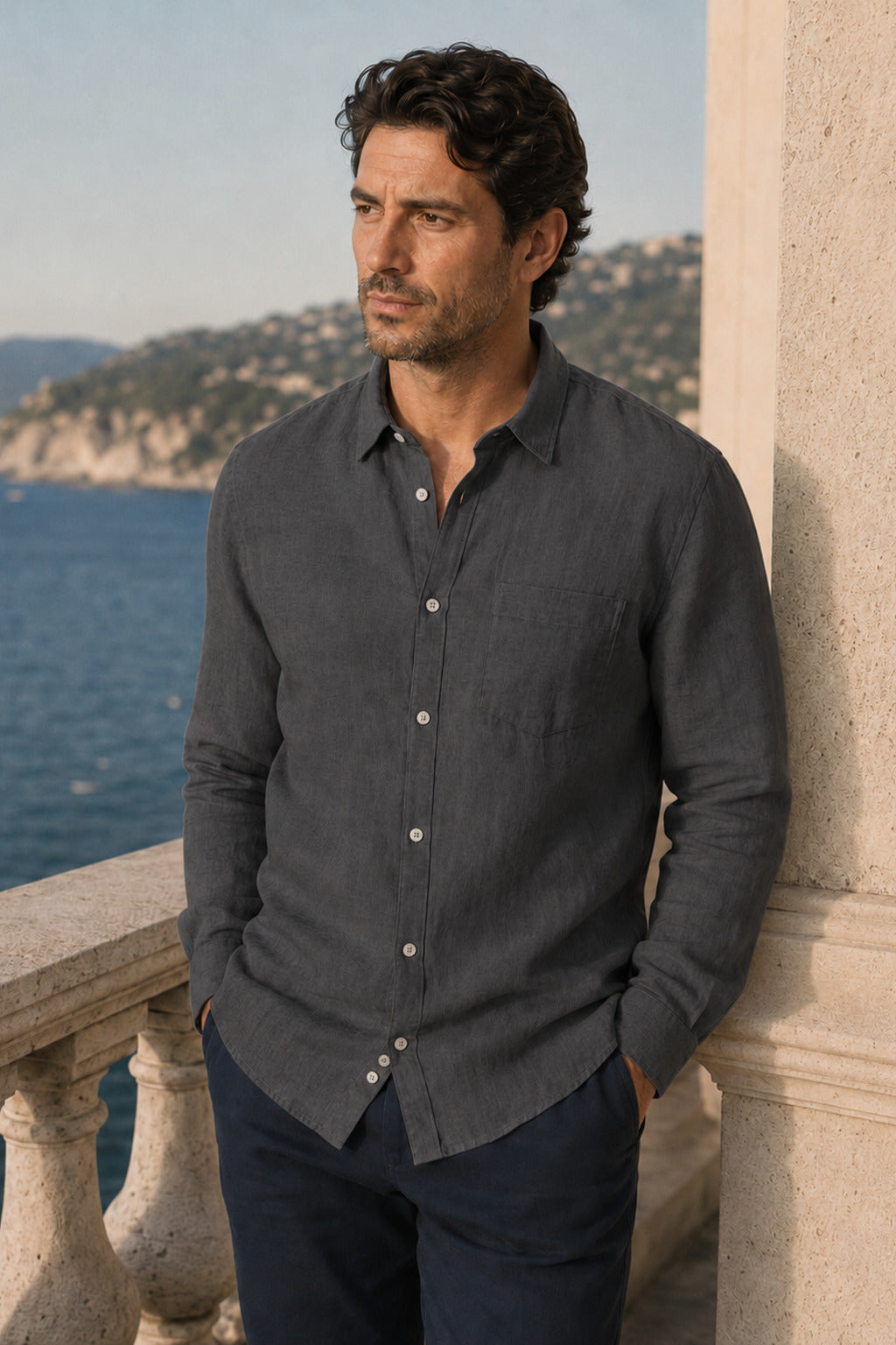 Klassisches Leinenhemd in Anthracite Grey – MIRESSARO Lifestyle