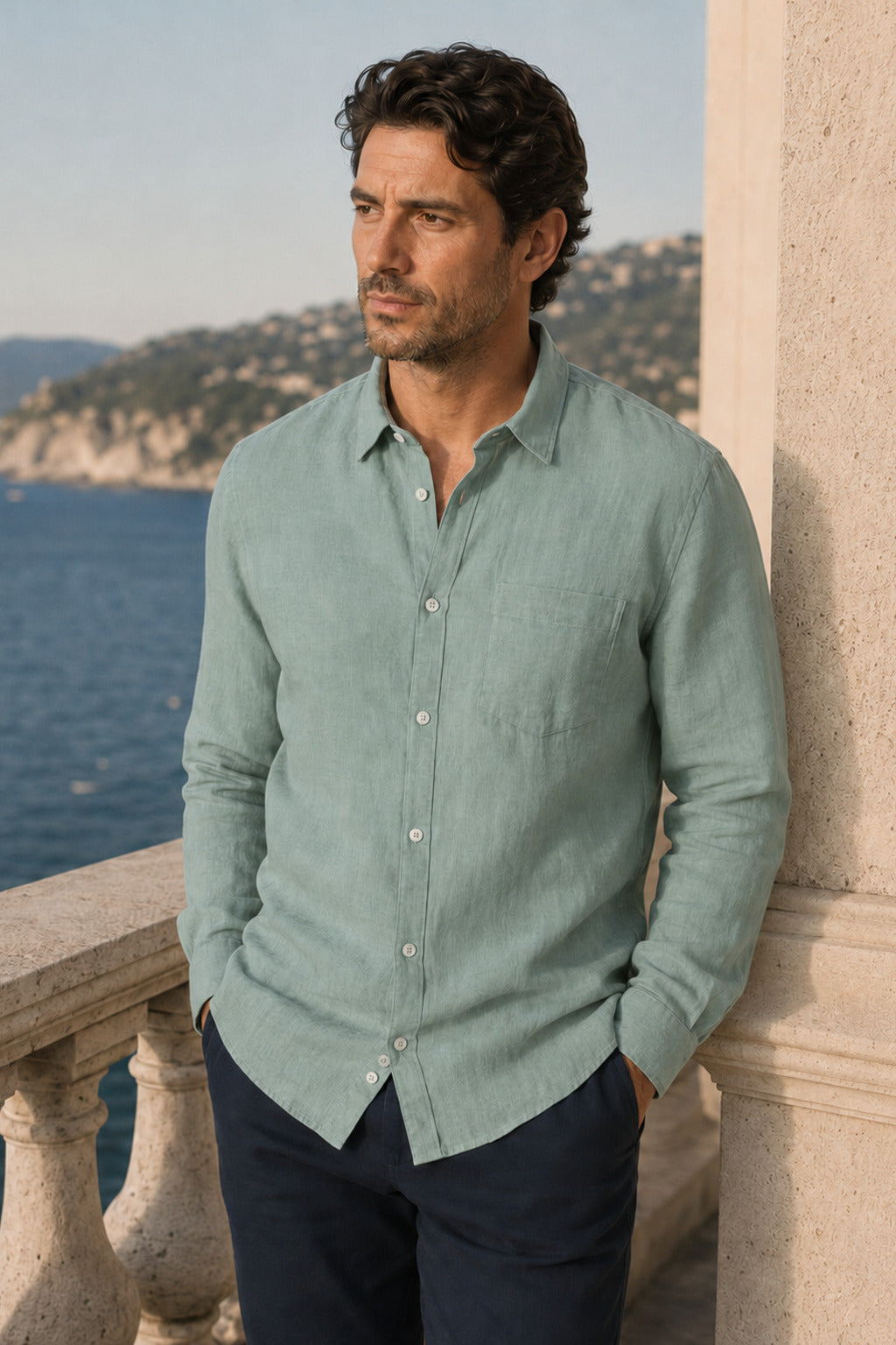 Klassisches Leinenhemd in Jade Green – MIRESSARO Lifestyle
