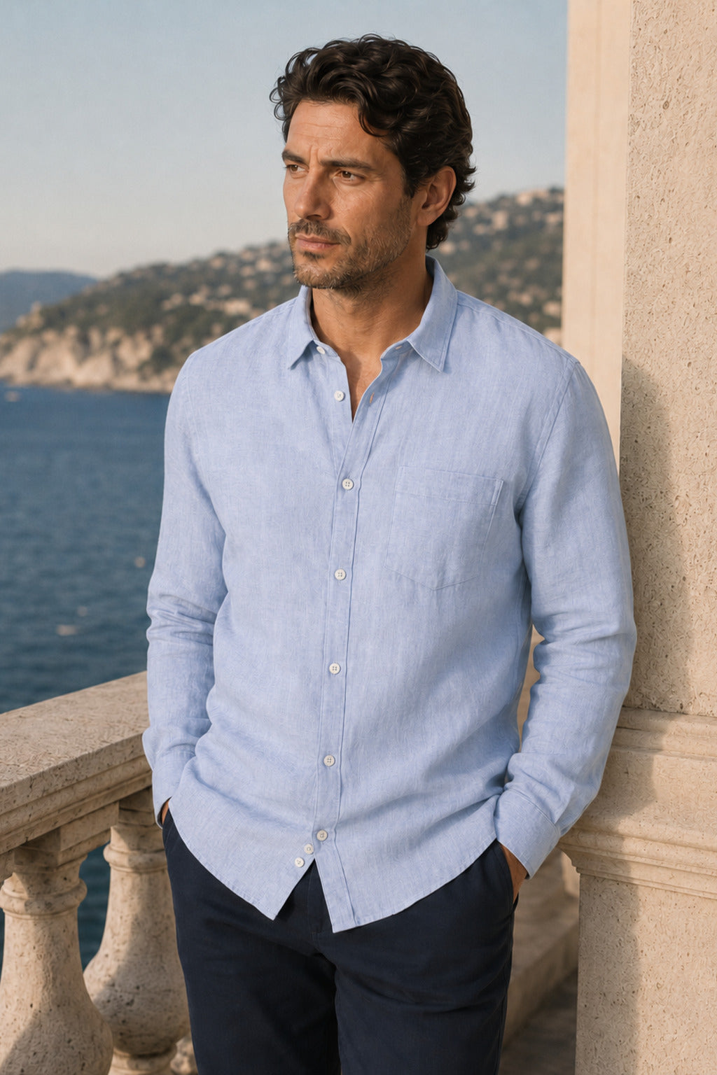 Klassisches Leinenhemd in Linen Blue – MIRESSARO Lifestyle