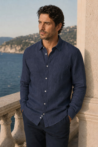 Klassisches Leinenhemd in Navy Blue