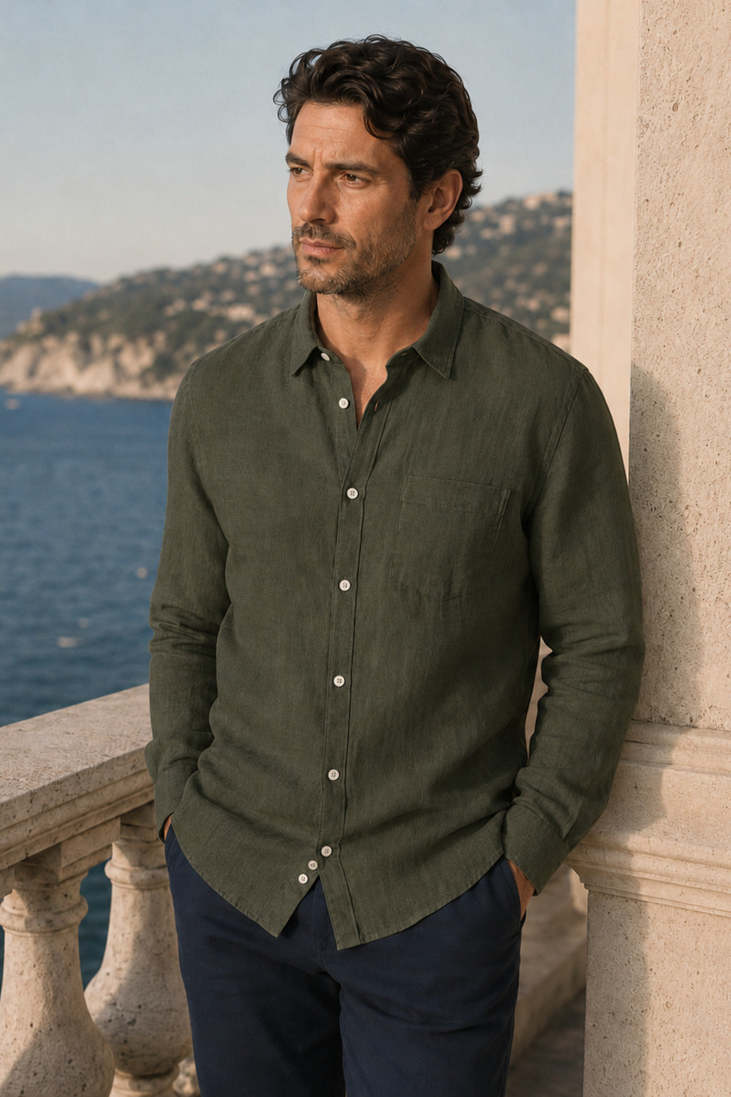 Klassisches Leinenhemd in Organic Khaki – MIRESSARO Lifestyle