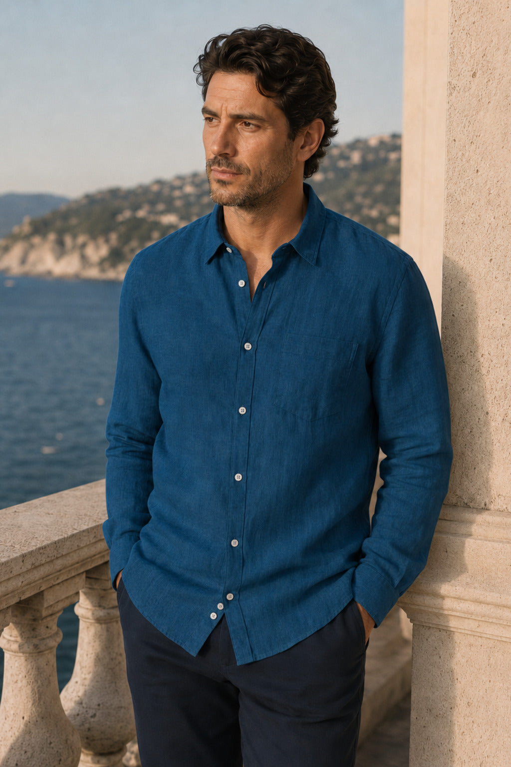 Klassisches Leinenhemd in Peacock Blue – MIRESSARO Lifestyle